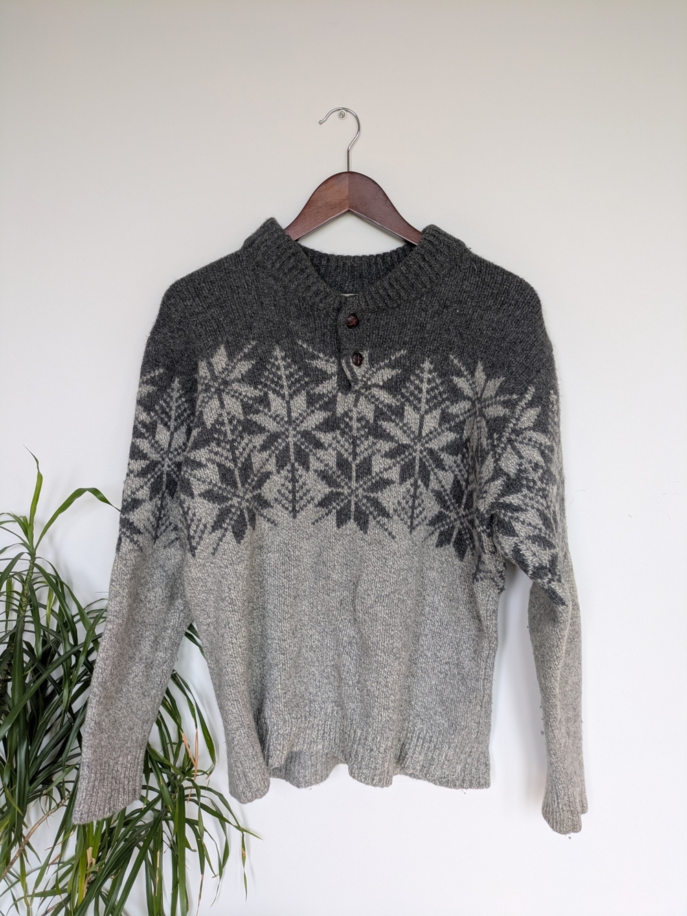 L.L. Bean Gray and Dark Gray Fair Isle Crewneck Sweater